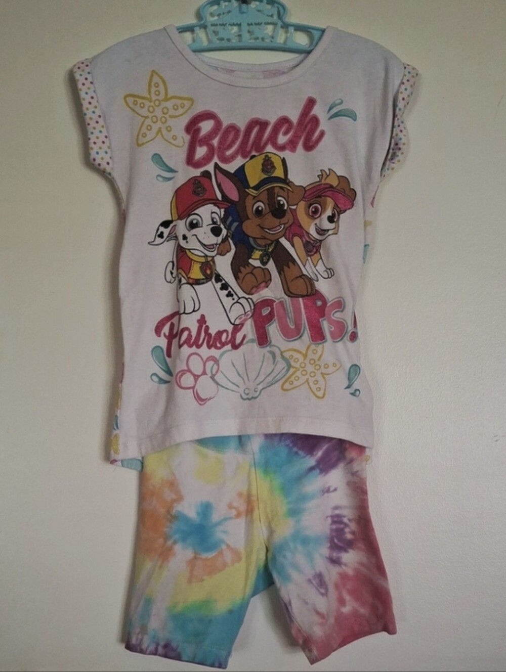 🌟 Nickelodeon Beach Patrol Pups White & Multicolor Tie-Dye Kids Matching Set 🌟